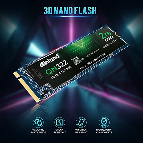 INLAND QN322 2TB NVME M.2 PCIe Gen 3.0x4 2280 SSD Internal Solid State Drive up to 2300MB/s, Compatible with Laptop & PC Desktop