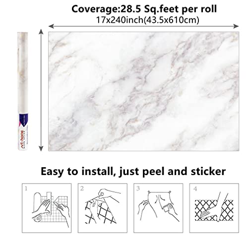 Arthome Marble Contact Paper Peel and Stick Wallpaper 17''x240'' Self Adhesive Decorative Vinyl Film Waterproof for Table,Countertop,Cabinet,Shelf Liner Removable Stick On Wall Covering