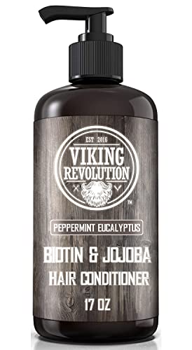 Viking Revolution Biotin Mens Shampoo and Conditioner Set - Eucalyptus and Peppermint Shampoo and Conditioner Set with Jojoba Oil and Mint Oil - Peppermint Oil Hair Conditioner for Men (17 Oz)