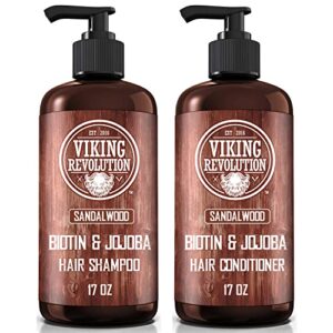 viking revolution sandalwood shampoo and conditioner set with biotin and jojoba oil - mens shampoo and conditioner set - natural hair shampoo and hair conditioner for men with vitamin b5 (17 oz)