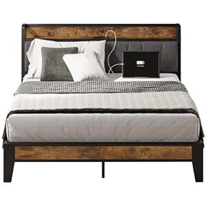 likimio full bed frame, storage headboard with charging station, solid and stable, noise free, no box spring needed, easy assembly