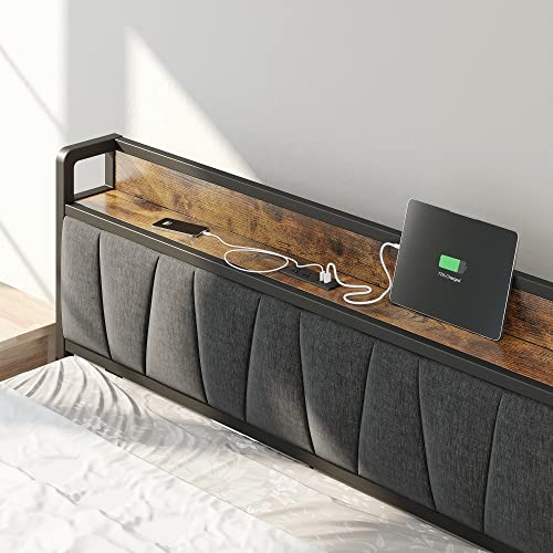 LIKIMIO Full Bed Frame, Storage Headboard with Charging Station, Solid and Stable, Noise Free, No Box Spring Needed, Easy Assembly