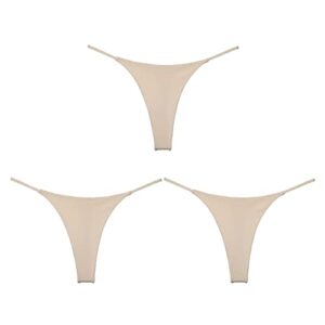 by.ecg women's cotton thong double-layer sexy g-string nude 3 pack (s)