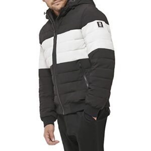 DKNY Men's Big & Tall Quilted Performance Hooded Bomber Jacket, Black Matte Stretch, XXX-Large Tall