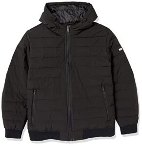 dkny men's big & tall quilted performance hooded bomber jacket, black matte stretch, xxx-large tall
