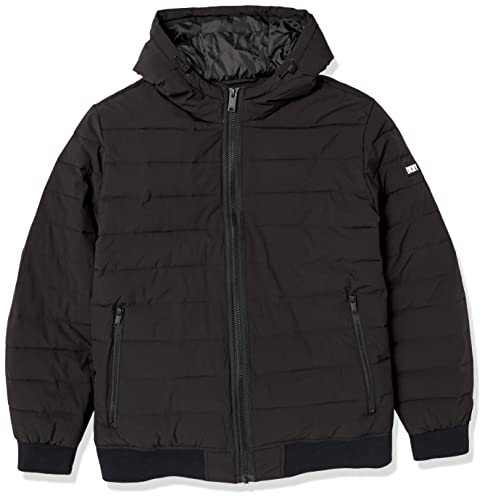 DKNY Men's Big & Tall Quilted Performance Hooded Bomber Jacket, Black Matte Stretch, XXX-Large Tall