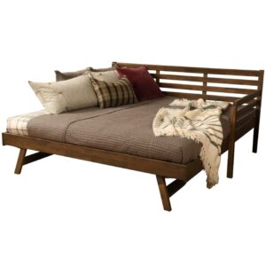 kodiak furniture boho wood daybed with pop up trundle in walnut brown finish