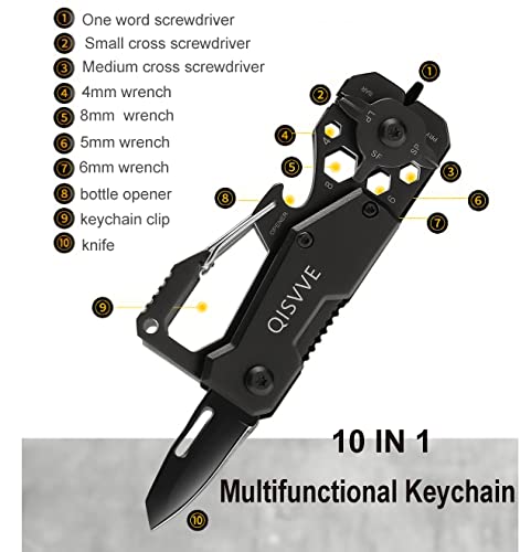 QISVVE Carabiner Key Ring Clip, Car Keychain Clip, Bottle Opener EDC Key Chain for Men and Women Black