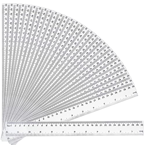 30 Packs Clear Plastic Ruler 12 Inch Straight Ruler with Centimeter and Millimeter, Metric Rulers Bulk for Kids Classroom School Office