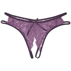 tifzhadiao sexy thongs underwear for women lace lingerie no show panties ladies breathable low rise t-back underpants purple