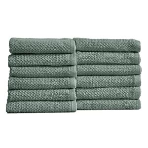 great bay home 12-pack 100% cotton, quick-dry textured washcloths. ultra-absorbent, popcorn weave. acacia collection. (wash 12pk, eucalyptus)