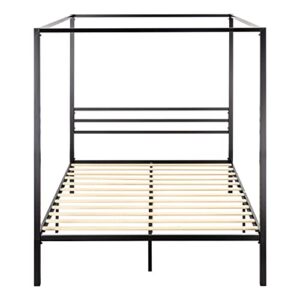 ikalido Queen Size Metal Canopy Bed Frame, Modern Four-Poster Platform Bed Frame, Mattress Foundation with Wood Slat Support/Under-Bed Storage Space/No Box Spring Needed/Black