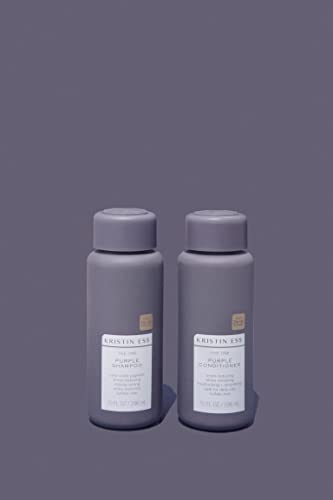 Kristin Ess Hair Purple Shampoo and Conditioner Set for Blonde, Brunette, Silver + Gray Hair, Anti Brass + Yellow Tones, Safe for Color Treated Hair, Sulfate Free Toning Shampoo Conditioner