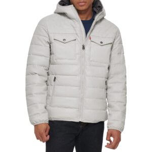 levi's men's 2-pocket stretch quilted puffer, ice faux leather, medium