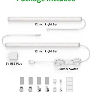 Vovamo Plug-in Under Cabinet Lighting, Dimmable Under Counter Lights for Kitchen, 2pcs 12 Inch, Cold White 6000K Linkable USB Led Closet Light, Wired Indoor Night Lights Bar for Desk, Sink,Workbench