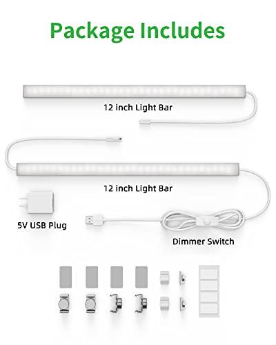 Vovamo Plug-in Under Cabinet Lighting, Dimmable Under Counter Lights for Kitchen, 2pcs 12 Inch, Cold White 6000K Linkable USB Led Closet Light, Wired Indoor Night Lights Bar for Desk, Sink,Workbench