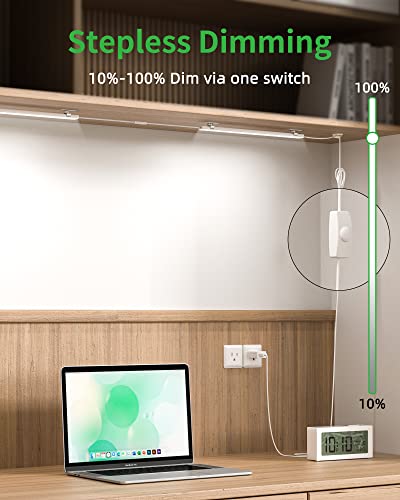 Vovamo Plug-in Under Cabinet Lighting, Dimmable Under Counter Lights for Kitchen, 2pcs 12 Inch, Cold White 6000K Linkable USB Led Closet Light, Wired Indoor Night Lights Bar for Desk, Sink,Workbench