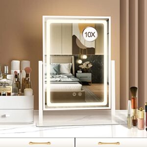 brightinwd hollywood vanity mirror with lights,touch control 3 color lighting modes for bedroom, detachable 10x magnification , 360°rotation (16 in, white)