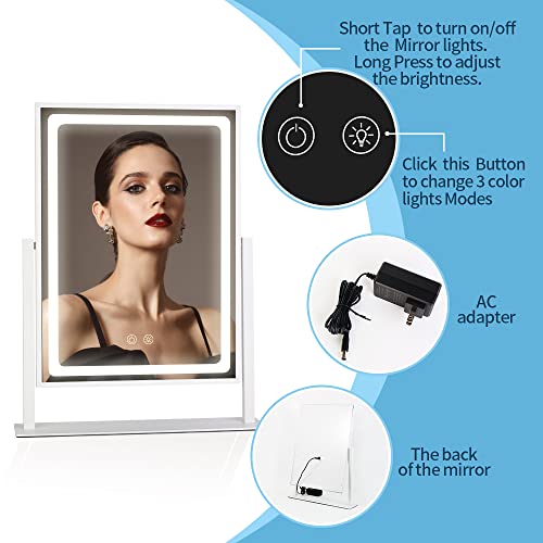 BRIGHTINWD Hollywood Vanity Mirror with Lights,Touch Control 3 Color Lighting Modes for Bedroom, Detachable 10X Magnification , 360°Rotation (16 in, White)