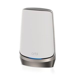 netgear orbi quad-band wifi 6e mesh add-on satellite (rbse960) - works with orbi rbre960, rbke962, rbke963, adds coverage up to 3,000 sq. ft, axe11000 (10.8gbps), white silver