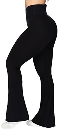 Sunzel Flare Leggings, Crossover Yoga Pants for Women with Tummy Control, High-Waisted and Wide Leg Black