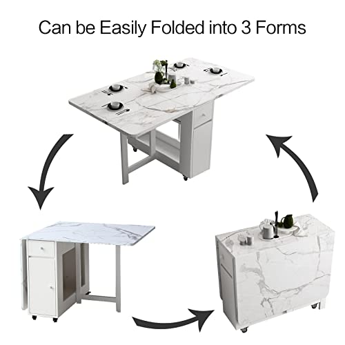 FUNROLUX Folding Dining Table and 4 Piece Folding Dining Chair Set, White Wooden Foldable Dining Table with Padded Seats Chairs