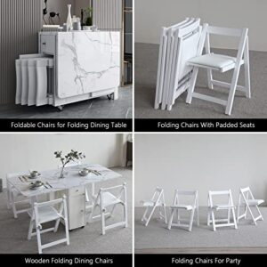 FUNROLUX Folding Dining Table and 4 Piece Folding Dining Chair Set, White Wooden Foldable Dining Table with Padded Seats Chairs