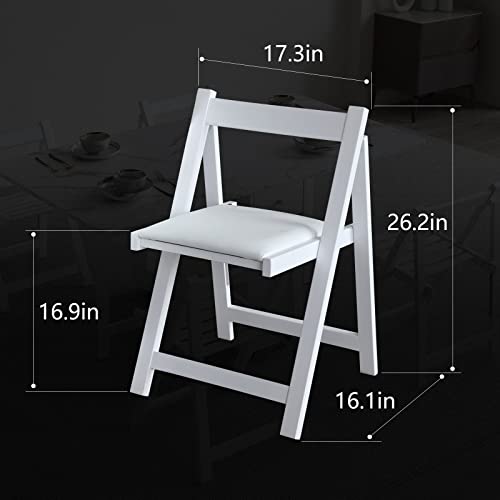 FUNROLUX Folding Dining Table and 4 Piece Folding Dining Chair Set, White Wooden Foldable Dining Table with Padded Seats Chairs