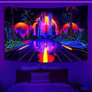 tpmdfc punk city tapestry uv reactive blacklight tapestries 60x40in japanese punk future city cityscape futuristic wall hanging tapestries for bedroom living room decor ygtrltp15