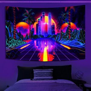 TPMDFC Punk City Tapestry UV Reactive Blacklight Tapestries 60x40in Japanese Punk Future City Cityscape Futuristic Wall Hanging Tapestries for Bedroom Living Room Decor YGTRLTP15