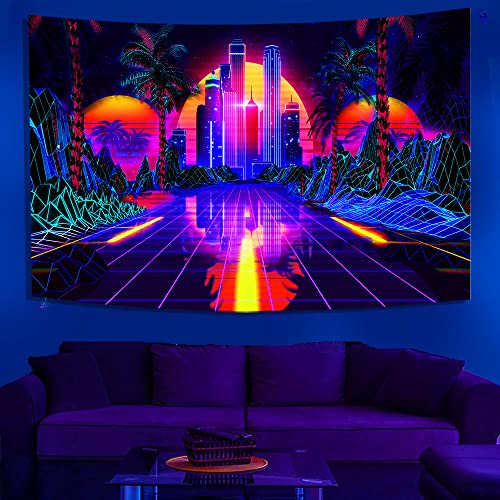 TPMDFC Punk City Tapestry UV Reactive Blacklight Tapestries 60x40in Japanese Punk Future City Cityscape Futuristic Wall Hanging Tapestries for Bedroom Living Room Decor YGTRLTP15