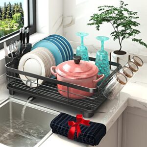 godboat dish rack with drainboard, dish drainers for kitchen counter, drying rack with utensil holder, 360° swivel spout, design for long-lasting and space saver