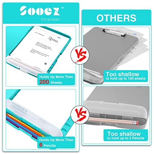Sooez Clip Boards 8.5x11 with Storage, High Capacity Storage Clipboard, Nursing Clipboard Folder with Pen Holder, Heavy Duty Plastic Clipboard with Low Profile Clip, Clipboard Binder for Teacher, Work