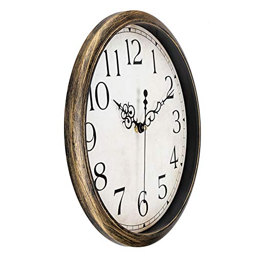Lumuasky Retro Gold Wall Clock, Battery Operated Silent 12 Inch Vintage Non-Ticking Decorative Clock for Kitchen Living Room Bedroom Office School