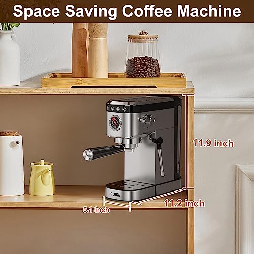 ICUIRE Espresso Machine 20 Bar, Stainless Steel Espresso Maker with Milk Frothing Pitcher, Professional Cappuccino Machine with Milk Frother semi-automatic espresso machine with 1.1L Water Tank