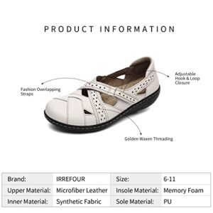 Irrefour Women's Classic Beige Genuine Leather Casual Loafer Cute Slip-On Fashion Closed Toe Flat Sandal Comfy Work Sandal Everyday Walking Shoe 1607-MI110