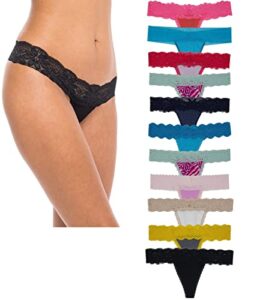 womens cotton thong underwear pack - sexy lace breathable soft stretch t-back hollow out bikini panties x-large