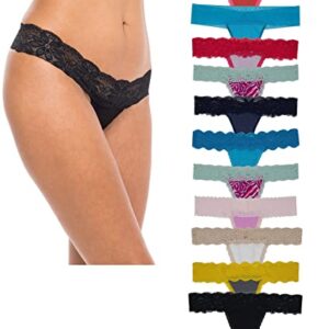 Womens Cotton Thong Underwear Pack - Sexy Lace Breathable Soft Stretch T-Back Hollow Out Bikini Panties X-Large