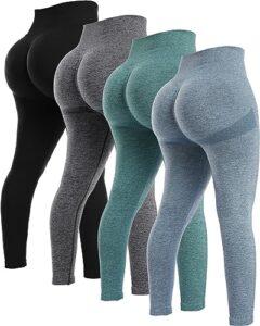 normov 4 piece butt lifting workout leggings for women, seamless gym scrunch booty lifting sets(black/blue/grey/forest green, m)