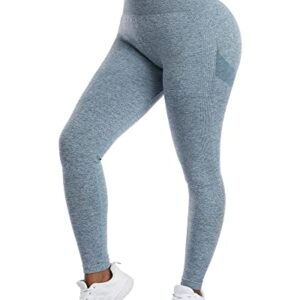 NORMOV 4 Piece Butt Lifting Workout Leggings for Women, Seamless Gym Scrunch Booty Lifting Sets(Black/Blue/Grey/Forest Green, M)