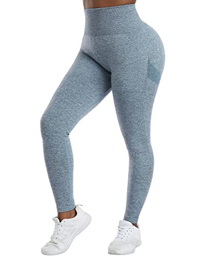 NORMOV 4 Piece Butt Lifting Workout Leggings for Women, Seamless Gym Scrunch Booty Lifting Sets(Black/Blue/Grey/Forest Green, M)