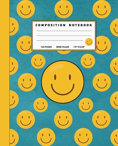 Composition Notebook Wide Ruled: Smiley Faces Aesthetic Preppy Notebook or Journal | Cute Composition Notebooks for Teen Girls or Boys | School Supplies