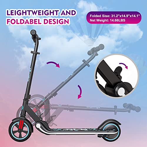 RCB Electric Scooter for Kids Ages 6-8-12, Electric KickScooter with 200W Motor & LED Display, Adjustable Speed and Height - E-Scooters Up to 9.3 MPH & 5 Miles, Boys and Girls, with NewColorful Lights