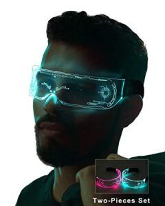 szyicong 2-pack led glasses cordless, light up glasses with futuristic lens pattern, cyberpunk glasses luminous glasses for bar club halloween party/tv show/bar djing/stage show dark party favor