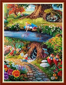 lovxvouy cross stitch stamped kits pre-printed cross-stitching 11ct full range of embroidery starter kits for beginners cross stitch kits for adults needlepoint kits-alice in wonderland 15.7×19.7 inch