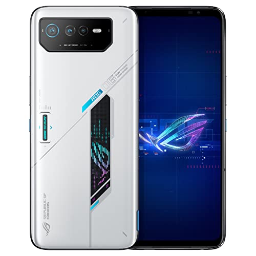 ASUS ROG 6 Cell Phone, 6.78” FHD+ 2448x1080 165Hz, 6000mAh Battery, 50MP/13MP/5MP Triple Camera, 12MP Front, 16GB RAM, 512GB, 5G LTE Unlocked Dual SIM, White, AI2201-16G512G-WH [US Version]