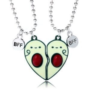fuqimanman2020 2 pieces half heart bff necklace unicorn alpaca fox dolphin heart pendant couple necklace cartoon jewelry for friendship birthday gifts-avocado