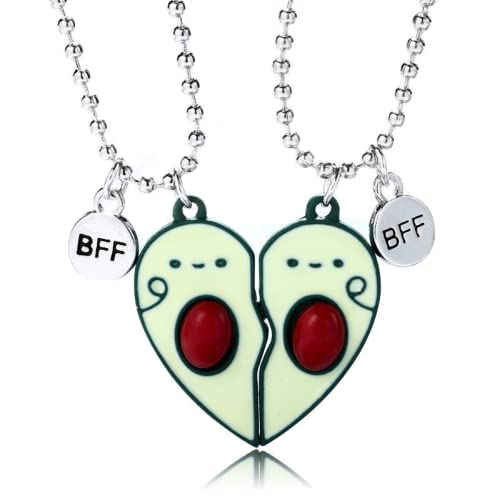 Fuqimanman2020 2 Pieces Half Heart BFF Necklace Unicorn Alpaca Fox Dolphin Heart Pendant Couple Necklace Cartoon Jewelry for Friendship Birthday Gifts-Avocado