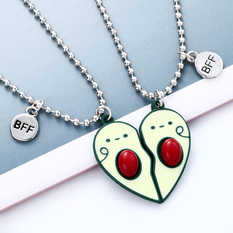 Fuqimanman2020 2 Pieces Half Heart BFF Necklace Unicorn Alpaca Fox Dolphin Heart Pendant Couple Necklace Cartoon Jewelry for Friendship Birthday Gifts-Avocado