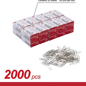 PAPERPAL #1 Nonskid Paper Clips, 2000 Medium Paper Clips (20 Boxes of 100 Each), Bulk Paperclips for Office School & Personal Use, Daily DIY, 1-2/7" Silver Heavy Duty Non-Skid Paper Clip Standard Size